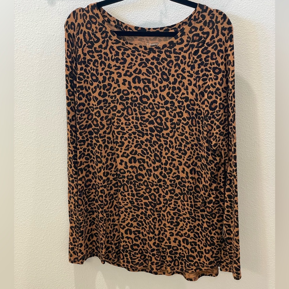 Time and Tru Brown Leopard Print Top